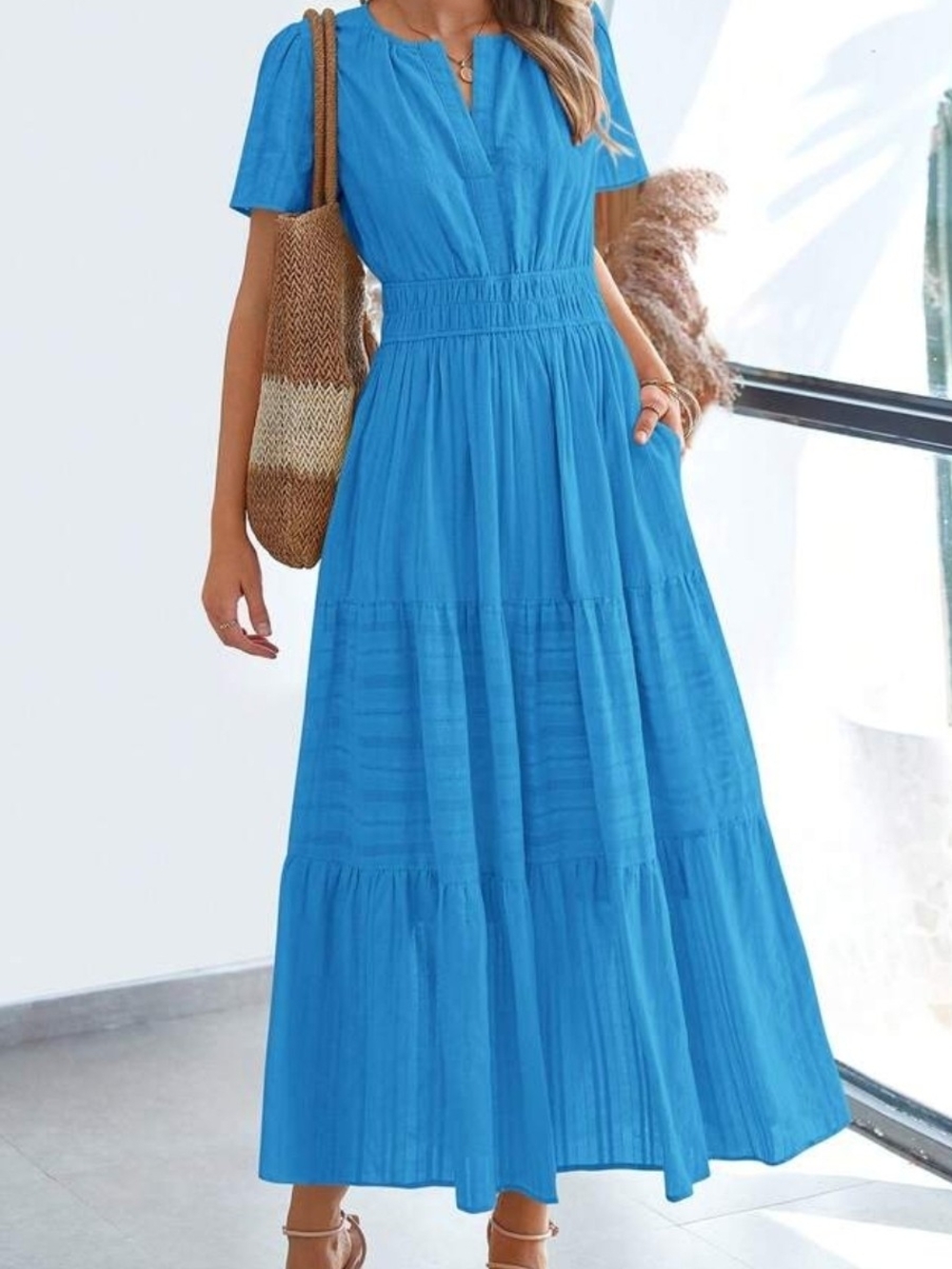 Blue Tiered Maxi Dress - Casual Summer Women Dress